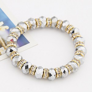 Delicate Rhinestone Inlaid Crystal Beads Bracelet - Gray