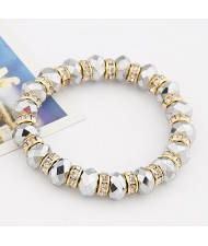 Delicate Rhinestone Inlaid Crystal Beads Bracelet - Gray