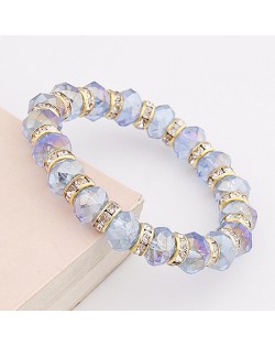 Delicate Rhinestone Inlaid Crystal Beads Bracelet - Light Blue