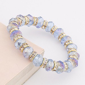 Delicate Rhinestone Inlaid Crystal Beads Bracelet - Light Blue