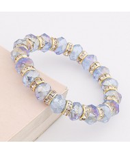 Delicate Rhinestone Inlaid Crystal Beads Bracelet - Light Blue