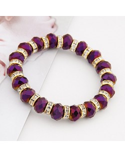 Delicate Rhinestone Inlaid Crystal Beads Bracelet - Purple