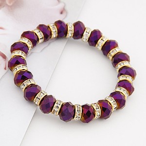 Delicate Rhinestone Inlaid Crystal Beads Bracelet - Purple
