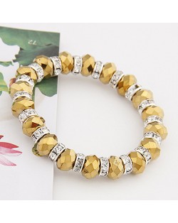 Delicate Rhinestone Inlaid Crystal Beads Bracelet - Golden