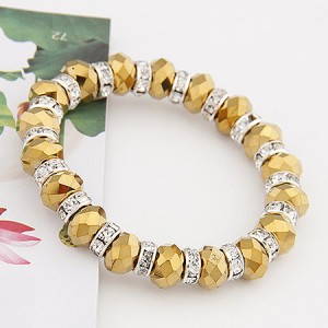 Delicate Rhinestone Inlaid Crystal Beads Bracelet - Golden
