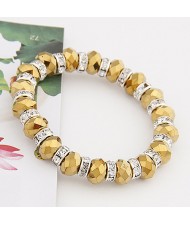 Delicate Rhinestone Inlaid Crystal Beads Bracelet - Golden