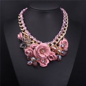 Vivid Sweet Summer Flowers Cluster Design Fashion Necklace - Pink