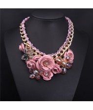 Vivid Sweet Summer Flowers Cluster Design Fashion Necklace - Pink
