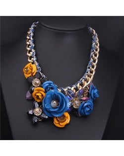 Vivid Sweet Summer Flowers Cluster Design Fashion Necklace - Blue and Yellow
