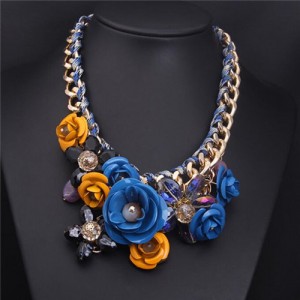 Vivid Sweet Summer Flowers Cluster Design Fashion Necklace - Blue and Yellow