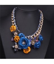 Vivid Sweet Summer Flowers Cluster Design Fashion Necklace - Blue and Yellow