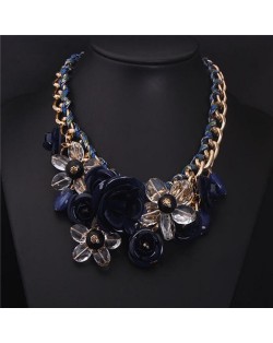 Vivid Sweet Summer Flowers Cluster Design Fashion Necklace - Black