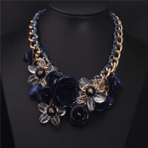Vivid Sweet Summer Flowers Cluster Design Fashion Necklace - Ink Blue