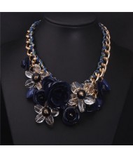 Vivid Sweet Summer Flowers Cluster Design Fashion Necklace - Ink Blue