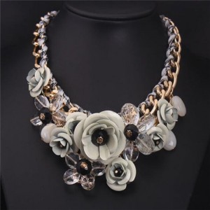 Vivid Sweet Summer Flowers Cluster Design Fashion Necklace - White