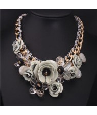 Vivid Sweet Summer Flowers Cluster Design Fashion Necklace - White