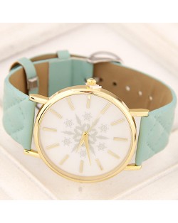 Korean Fashion Snowflake Theme Women Casual Watch - Light Green