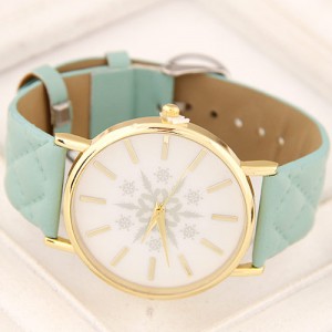 Korean Fashion Snowflake Theme Women Casual Watch - Light Green