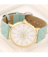 Korean Fashion Snowflake Theme Women Casual Watch - Light Green