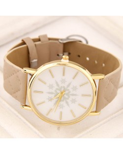 Korean Fashion Snowflake Theme Women Casual Watch - Khaki