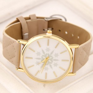 Korean Fashion Snowflake Theme Women Casual Watch - Khaki