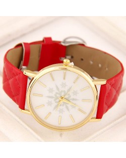 Korean Fashion Snowflake Theme Women Casual Watch - Red