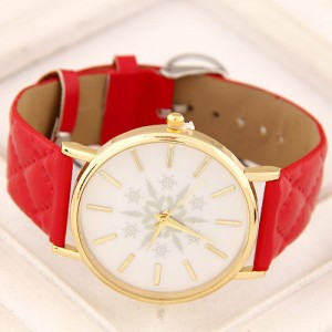 Korean Fashion Snowflake Theme Women Casual Watch - Red