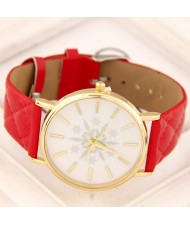 Korean Fashion Snowflake Theme Women Casual Watch - Red