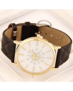 Korean Fashion Snowflake Theme Women Casual Watch - Black