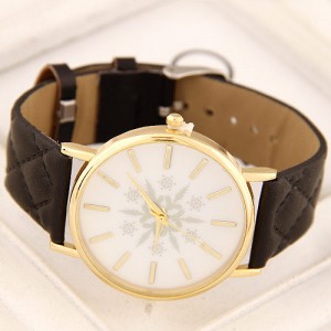Korean Fashion Snowflake Theme Women Casual Watch - Black
