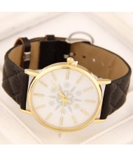 Korean Fashion Snowflake Theme Women Casual Watch - Black