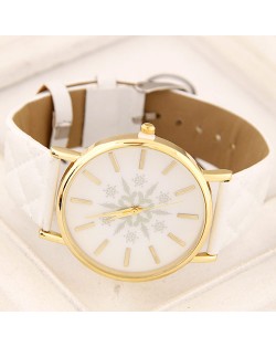 Korean Fashion Snowflake Theme Women Casual Watch - White