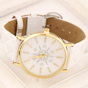 Korean Fashion Snowflake Theme Women Casual Watch - White
