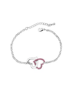 Linked Hearts Austrian Crystal Bracelet - Pink