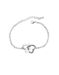Linked Hearts Austrian Crystal Bracelet - Purple