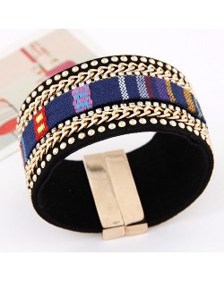 Multiple Rows Rivets Chains and Rhinestones with Colorful Cloth Magnet Bangle