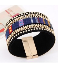 Multiple Rows Rivets Chains and Rhinestones with Colorful Cloth Magnet Bangle