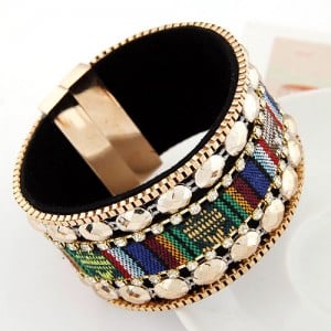 Dual Rows Rivets with Gradiant Colors Magnet Bangle