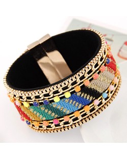 Dual Rows Colorful Gems with Multiple Gradiant Colors Cloth Pattern Magnet Bangle