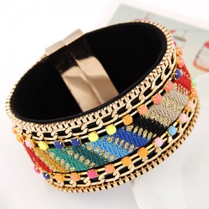 Dual Rows Colorful Gems with Multiple Gradiant Colors Cloth Pattern Magnet Bangle