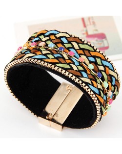 Colorful Threads and Gems Design Wide Magnet Bangle