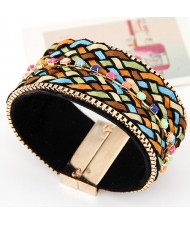 Colorful Threads and Gems Design Wide Magnet Bangle