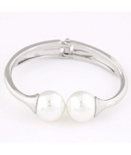 Twin Pearl Fashion Alloy Bangle - Silver