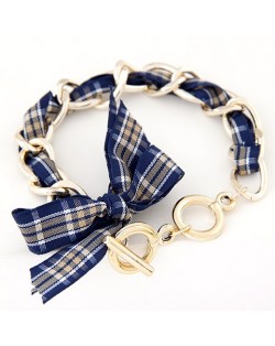 Korean Fashion Cloth Bowknot Metallic Bracelet - Gray