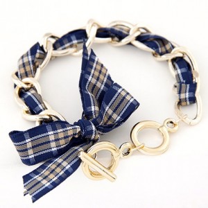 Korean Fashion Cloth Bowknot Metallic Bracelet - Gray