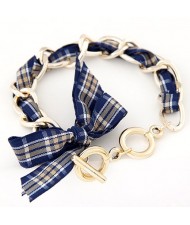 Korean Fashion Cloth Bowknot Metallic Bracelet - Gray