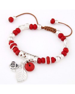 Chinese Blessing Lucky Beads Handmade Bracelet - Red