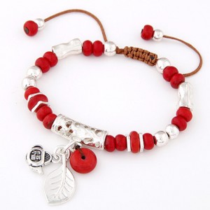 Chinese Blessing Lucky Beads Handmade Bracelet - Red