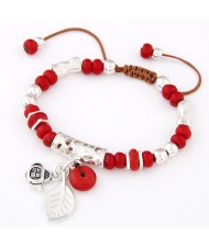 Chinese Blessing Lucky Beads Handmade Bracelet - Red