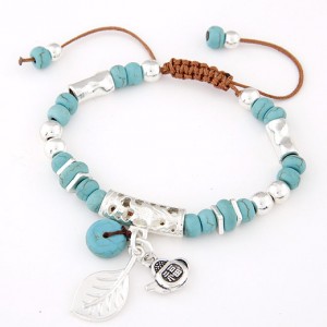 Chinese Blessing Lucky Beads Handmade Bracelet - Blue
